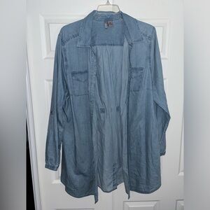 New Directions Women’s 3X Extra Long/Oversized Blue Jean Button-Down Shirt